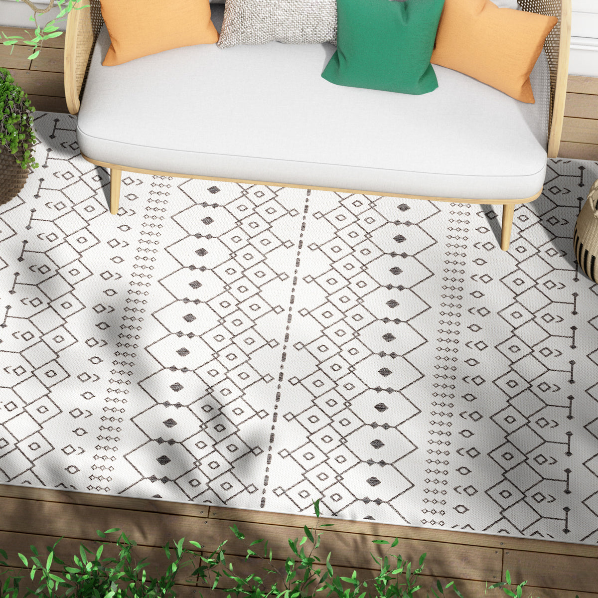 Nord Moroccan Tribal Indoor Outdoor Ivory Flatweave Rug MED-52