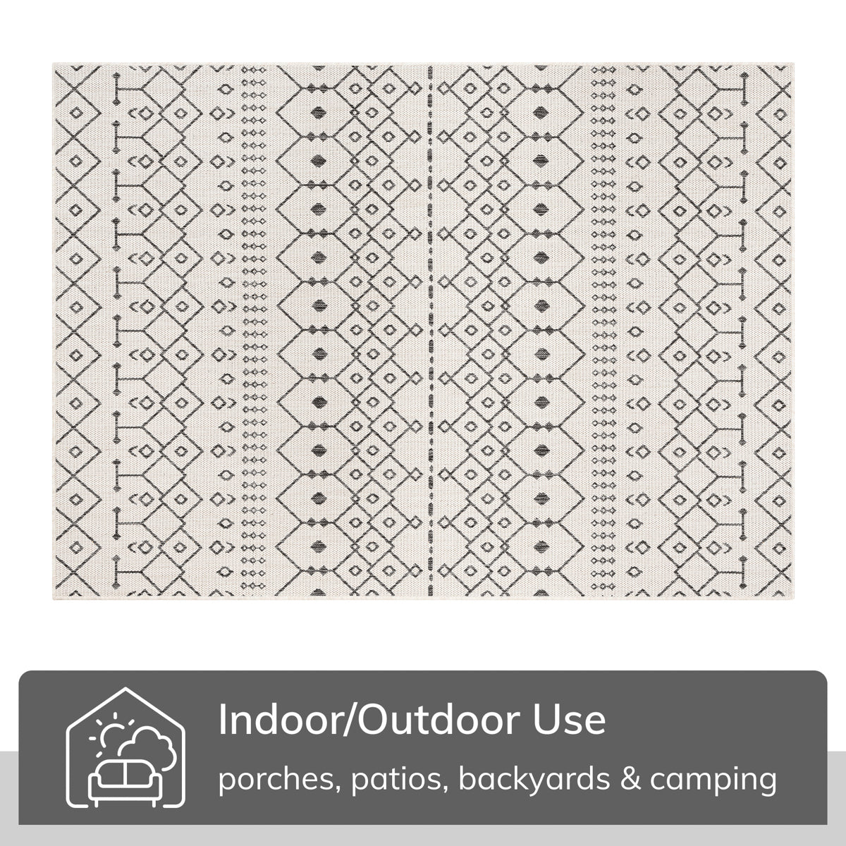 Nord Moroccan Tribal Indoor Outdoor Ivory Flatweave Rug MED-52