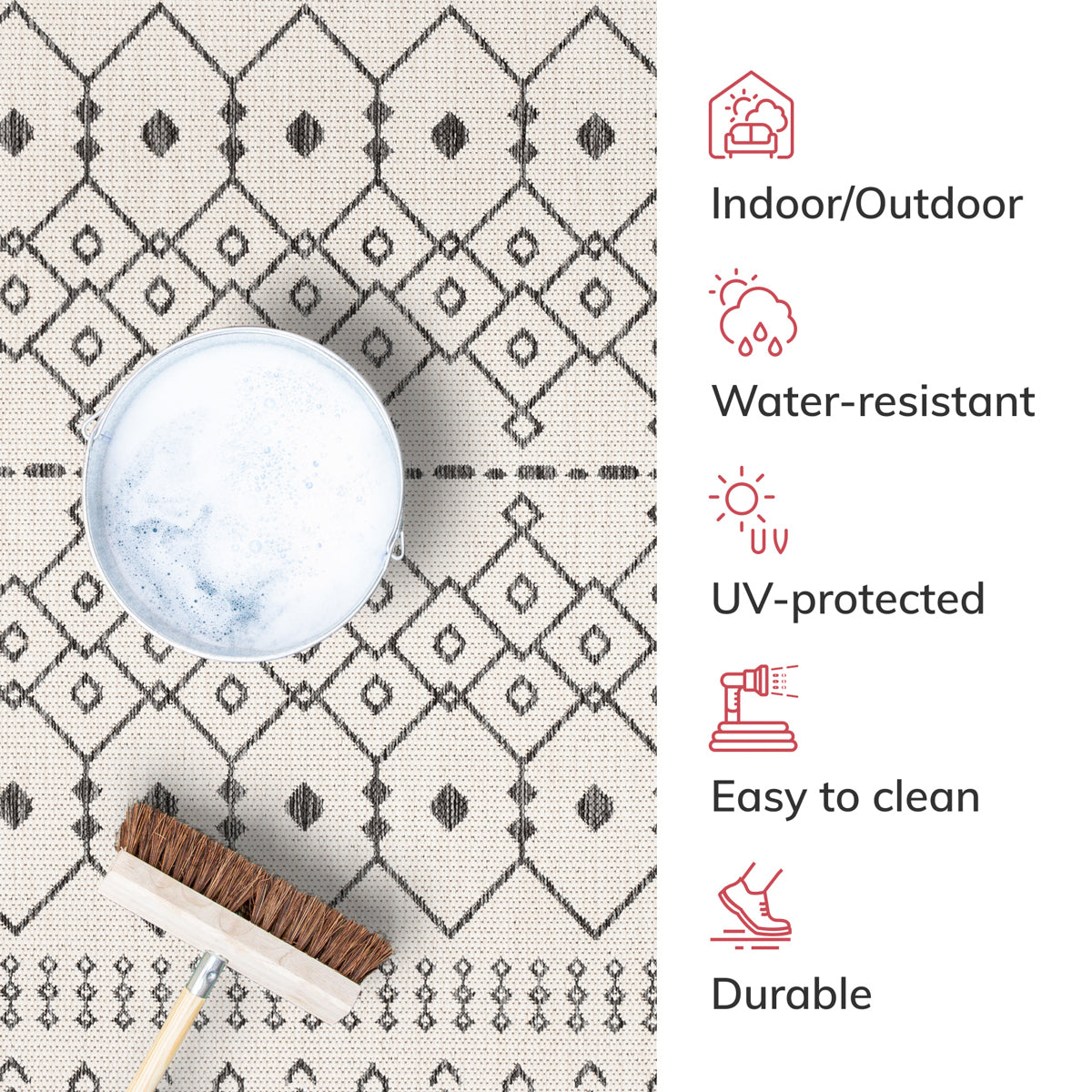 Nord Moroccan Tribal Indoor Outdoor Ivory Flatweave Rug MED-52