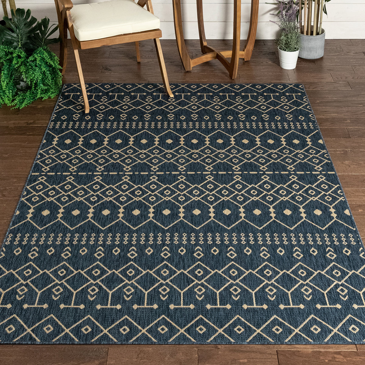 Nord Moroccan Tribal Indoor Outdoor Blue Flatweave Rug MED-54