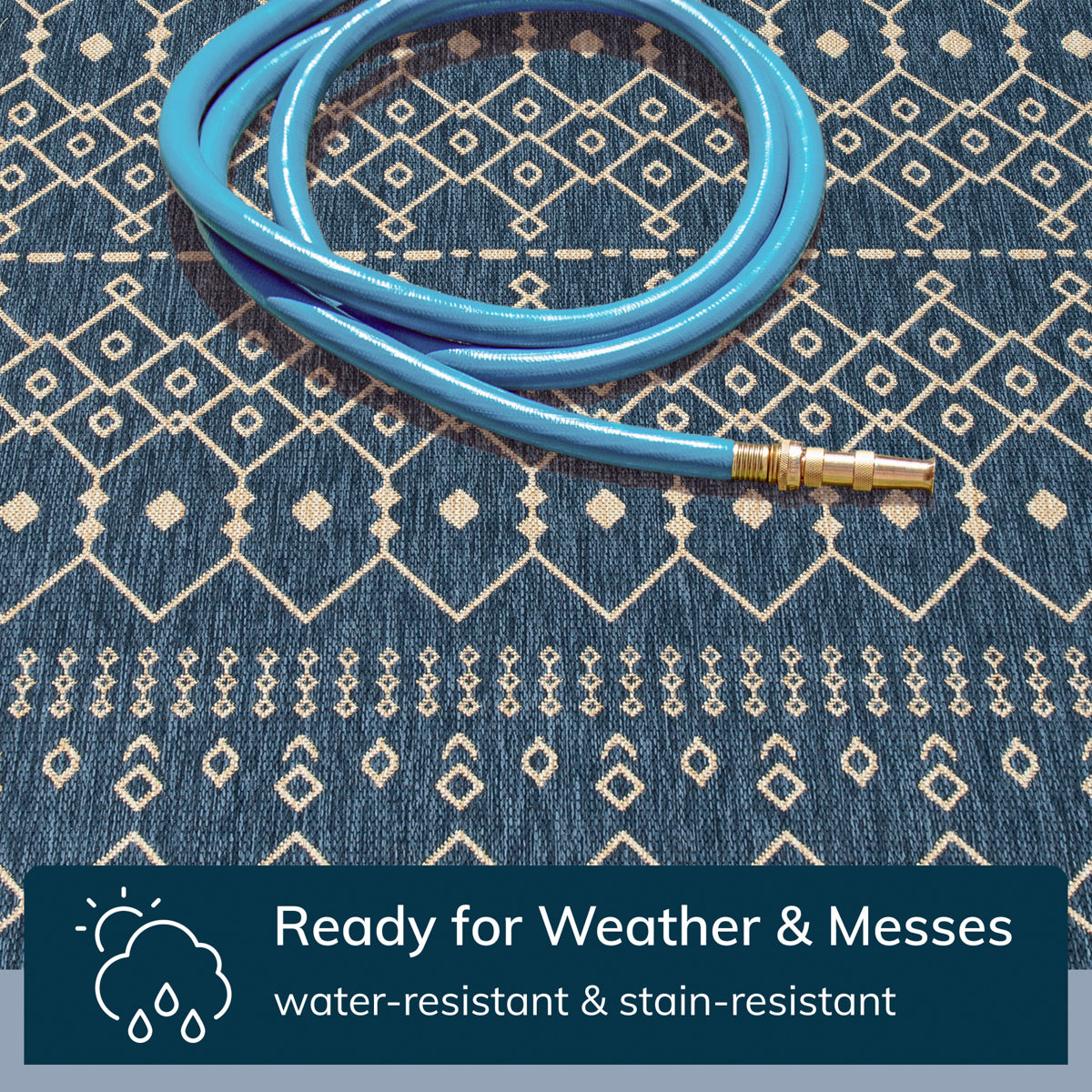 Nord Moroccan Tribal Indoor Outdoor Blue Flatweave Rug MED-54