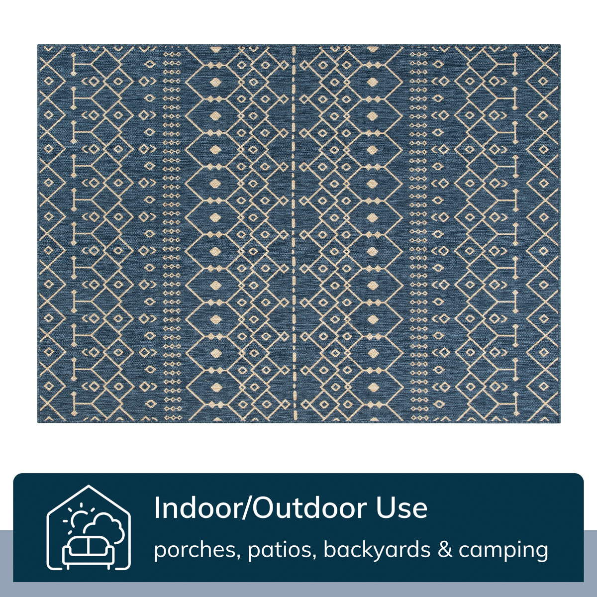 Nord Moroccan Tribal Indoor Outdoor Blue Flatweave Rug MED-54