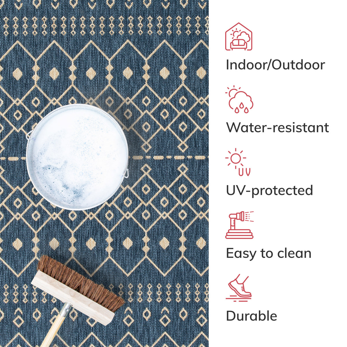 Nord Moroccan Tribal Indoor Outdoor Blue Flatweave Rug MED-54