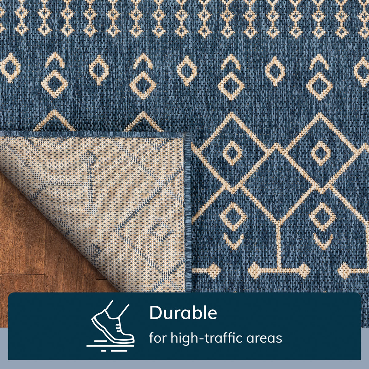 Nord Moroccan Tribal Indoor Outdoor Blue Flatweave Rug MED-54