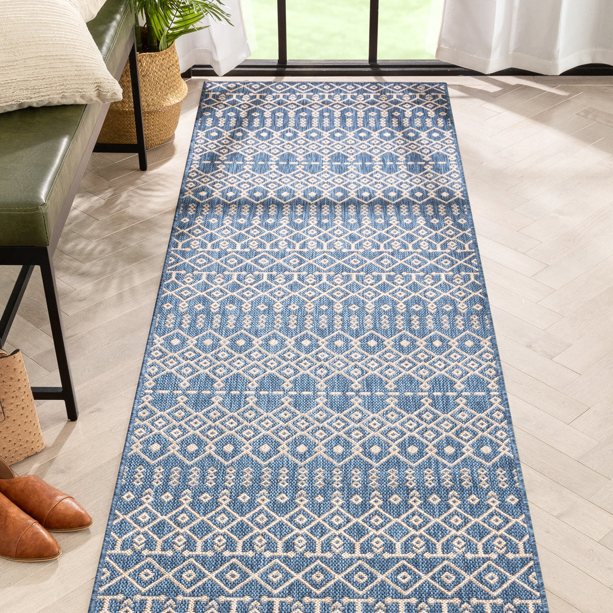 Nord Moroccan Tribal Indoor Outdoor Blue Flatweave Rug MED-54