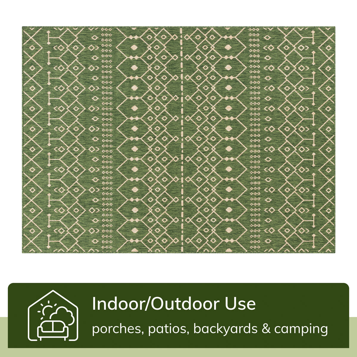 Nord Moroccan Tribal Indoor Outdoor Green Flatweave Rug MED-55