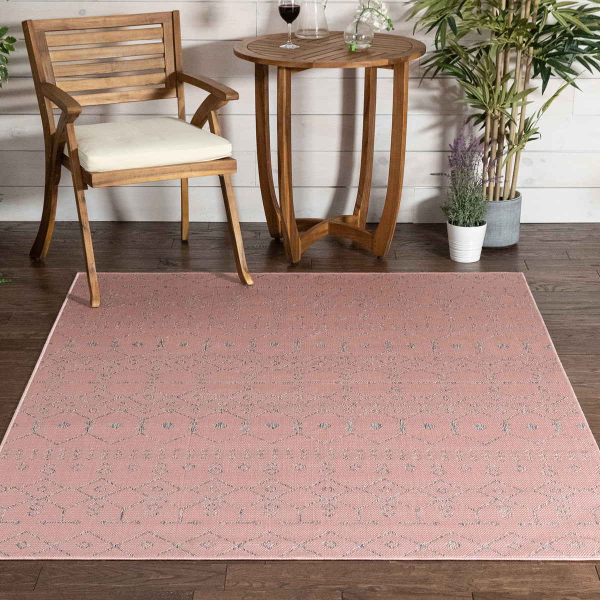 Nord Moroccan Tribal Indoor Outdoor Blush Flatweave Rug MED-59
