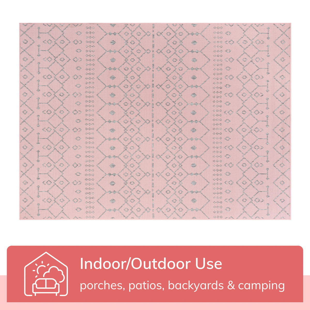 Nord Moroccan Tribal Indoor Outdoor Blush Flatweave Rug MED-59
