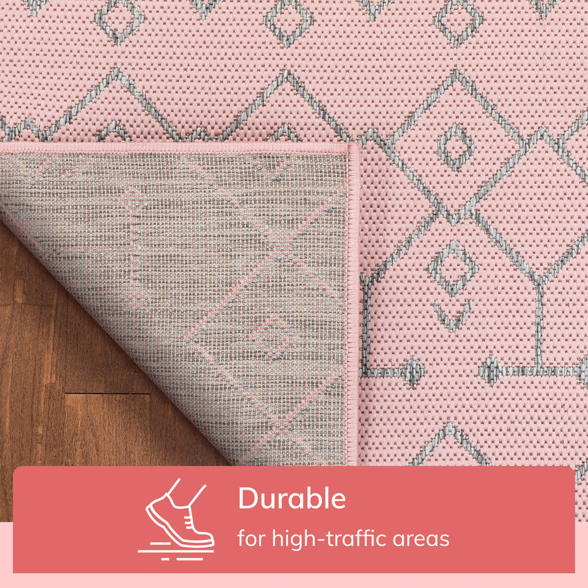 Nord Moroccan Tribal Indoor Outdoor Blush Flatweave Rug MED-59