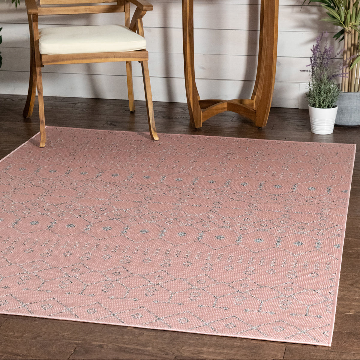 Nord Moroccan Tribal Indoor Outdoor Blush Flatweave Rug MED-59