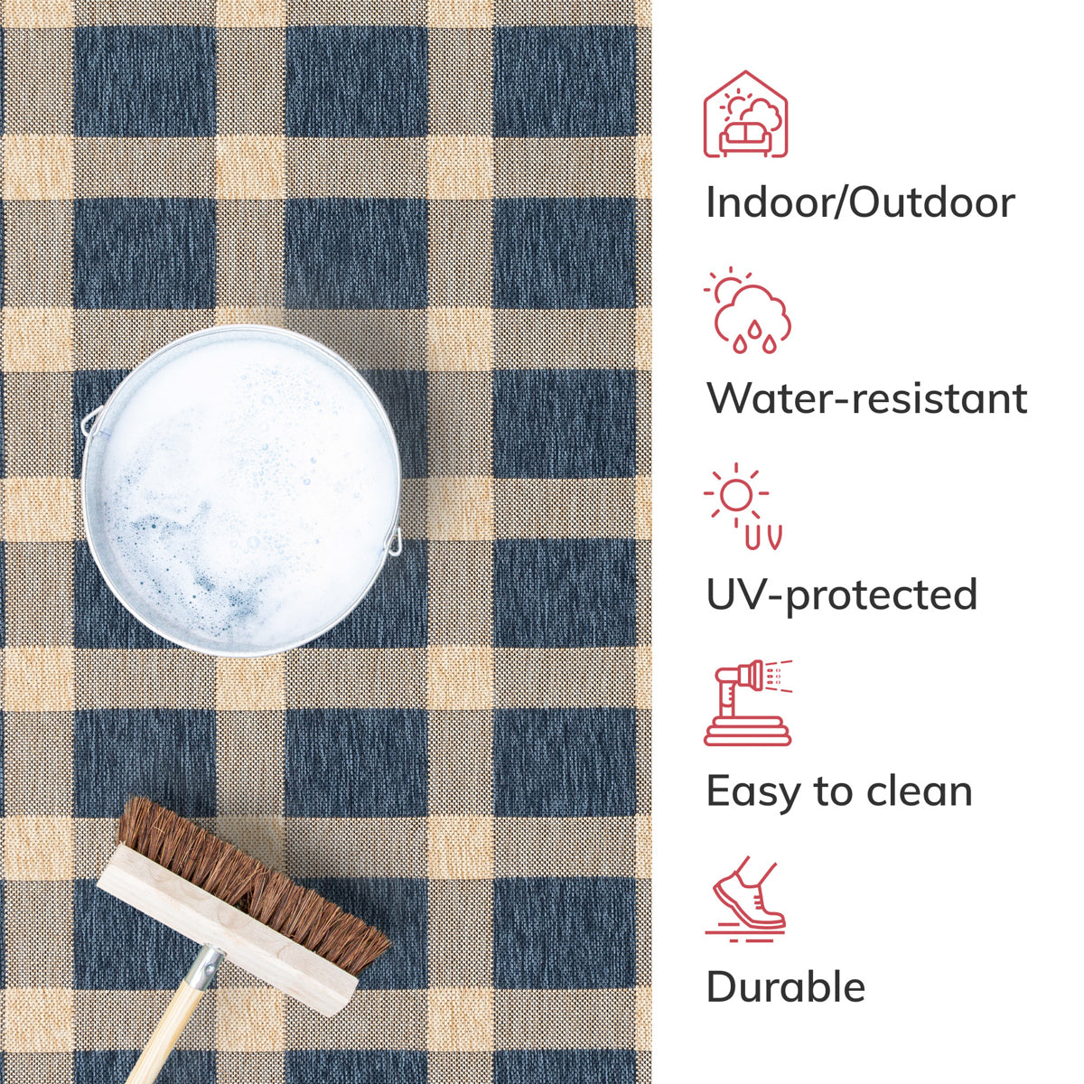 Freya Plaid Indoor Outdoor Blue Flatweave Rug MED-74
