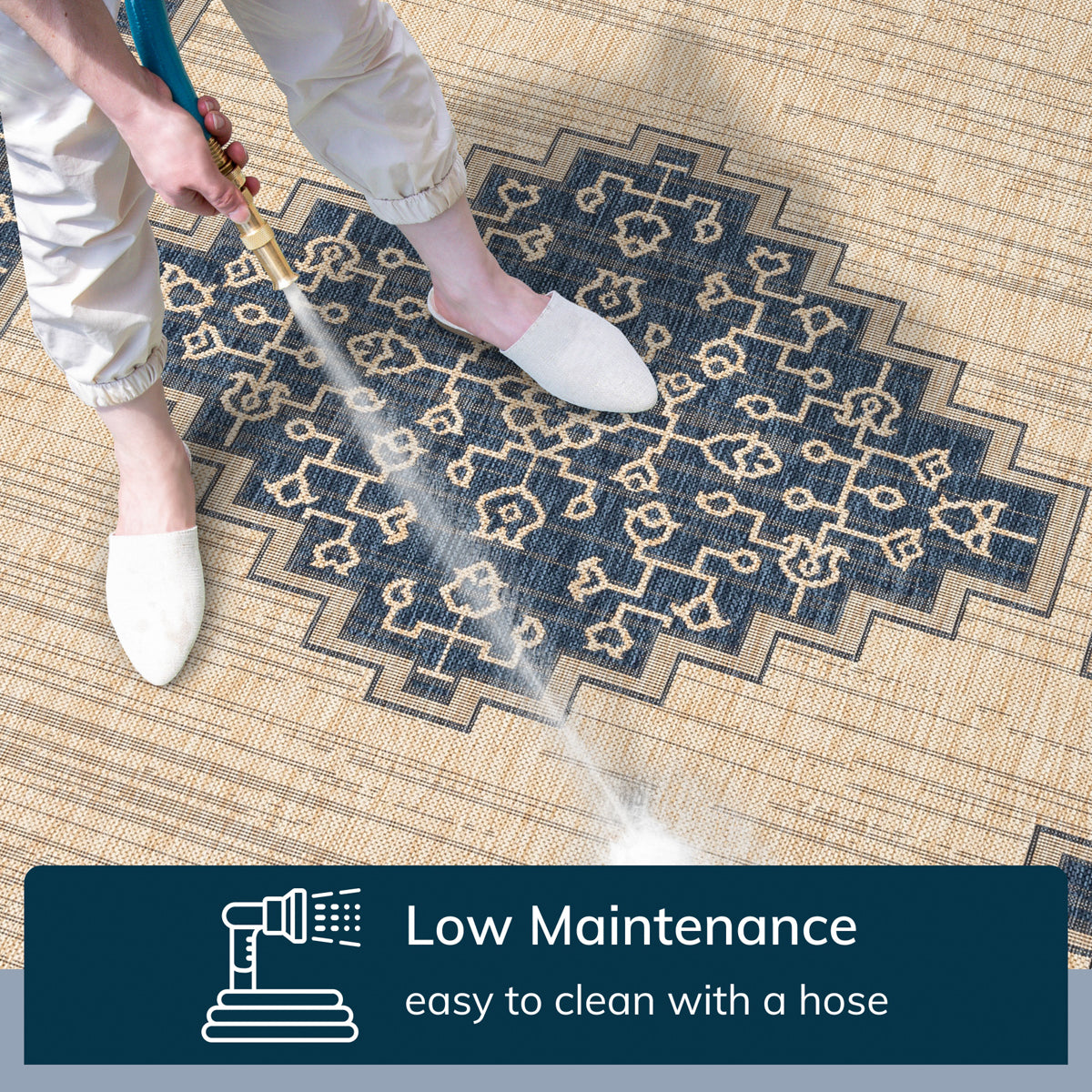 Mani Oriental Medallion Indoor Outdoor Blue Flatweave Rug MED-86