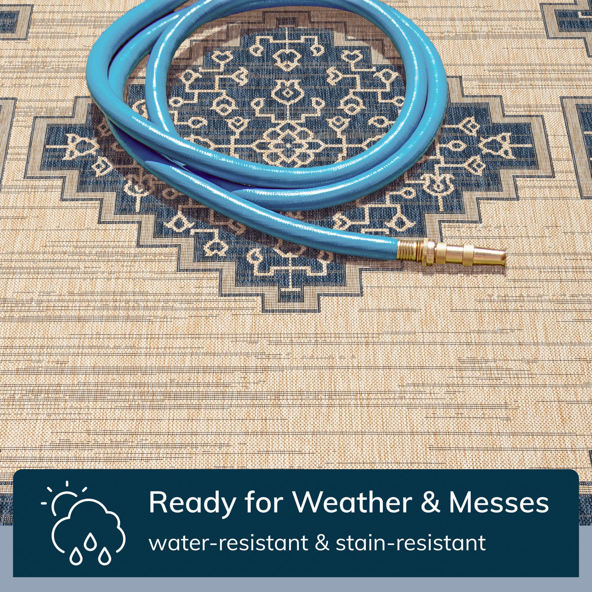 Mani Oriental Medallion Indoor Outdoor Blue Flatweave Rug MED-86
