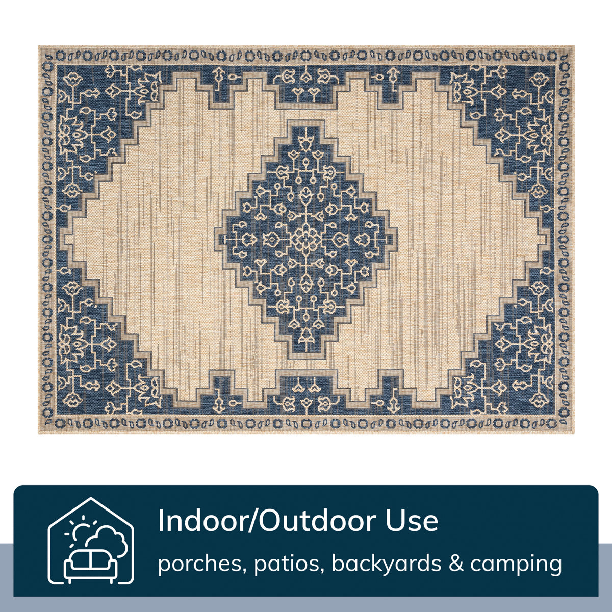 Mani Oriental Medallion Indoor Outdoor Blue Flatweave Rug MED-86