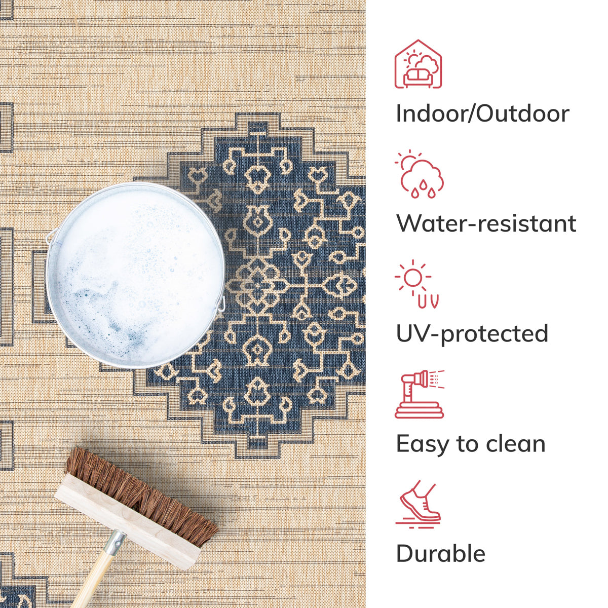 Mani Oriental Medallion Indoor Outdoor Blue Flatweave Rug MED-86