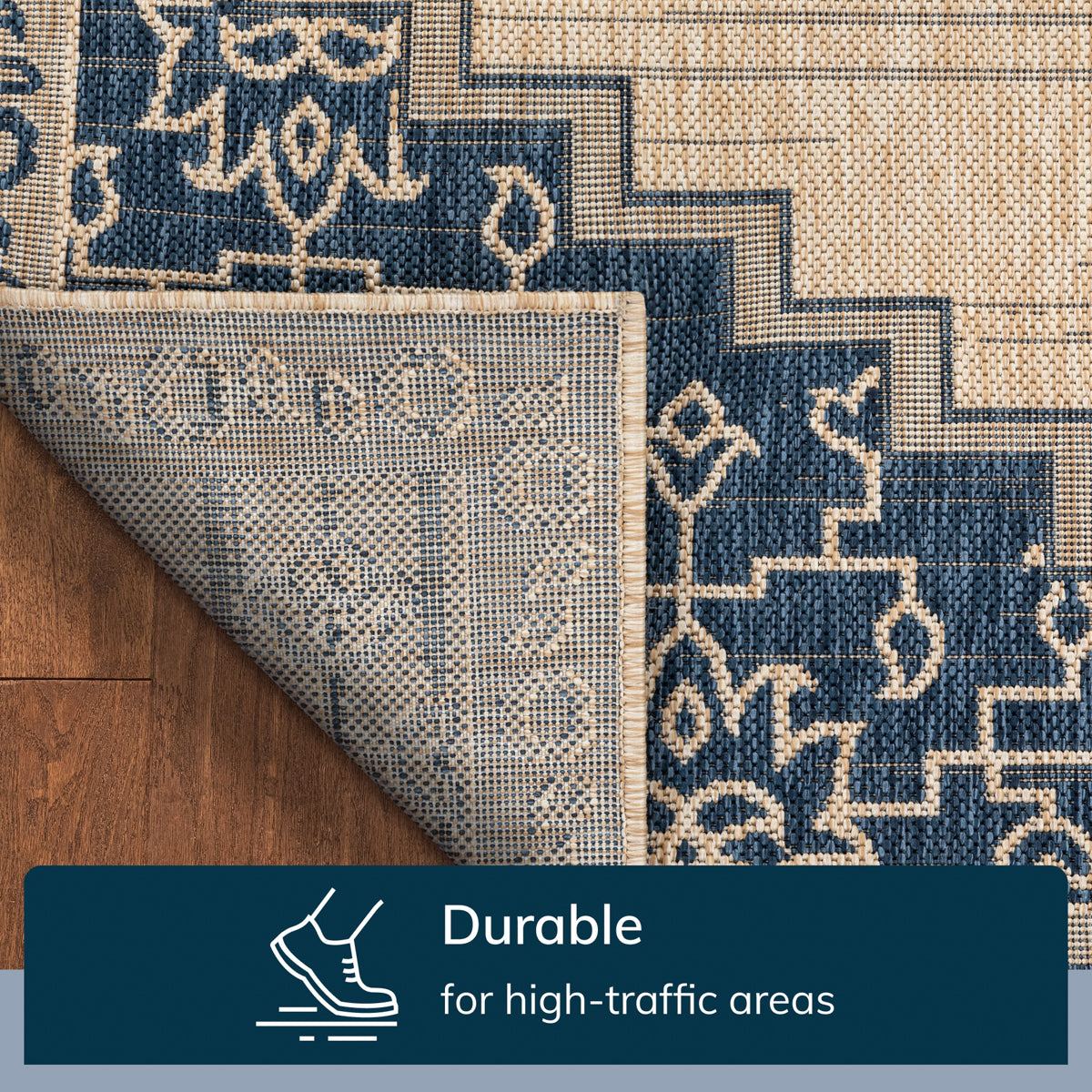 Mani Oriental Medallion Indoor Outdoor Blue Flatweave Rug MED-86
