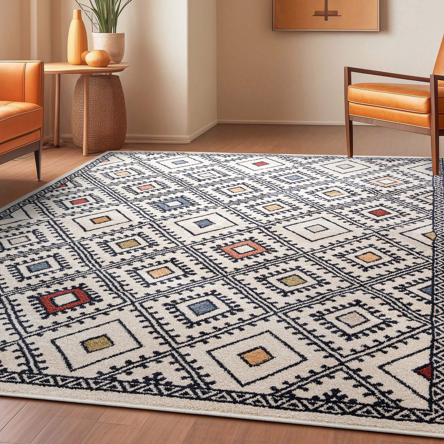 Moderne Bohemian Chic Tribal Moroccan Beige Rug MG-122