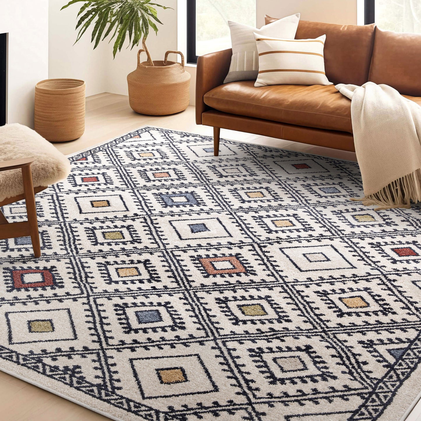 Moderne Bohemian Chic Tribal Moroccan Beige Rug MG-122