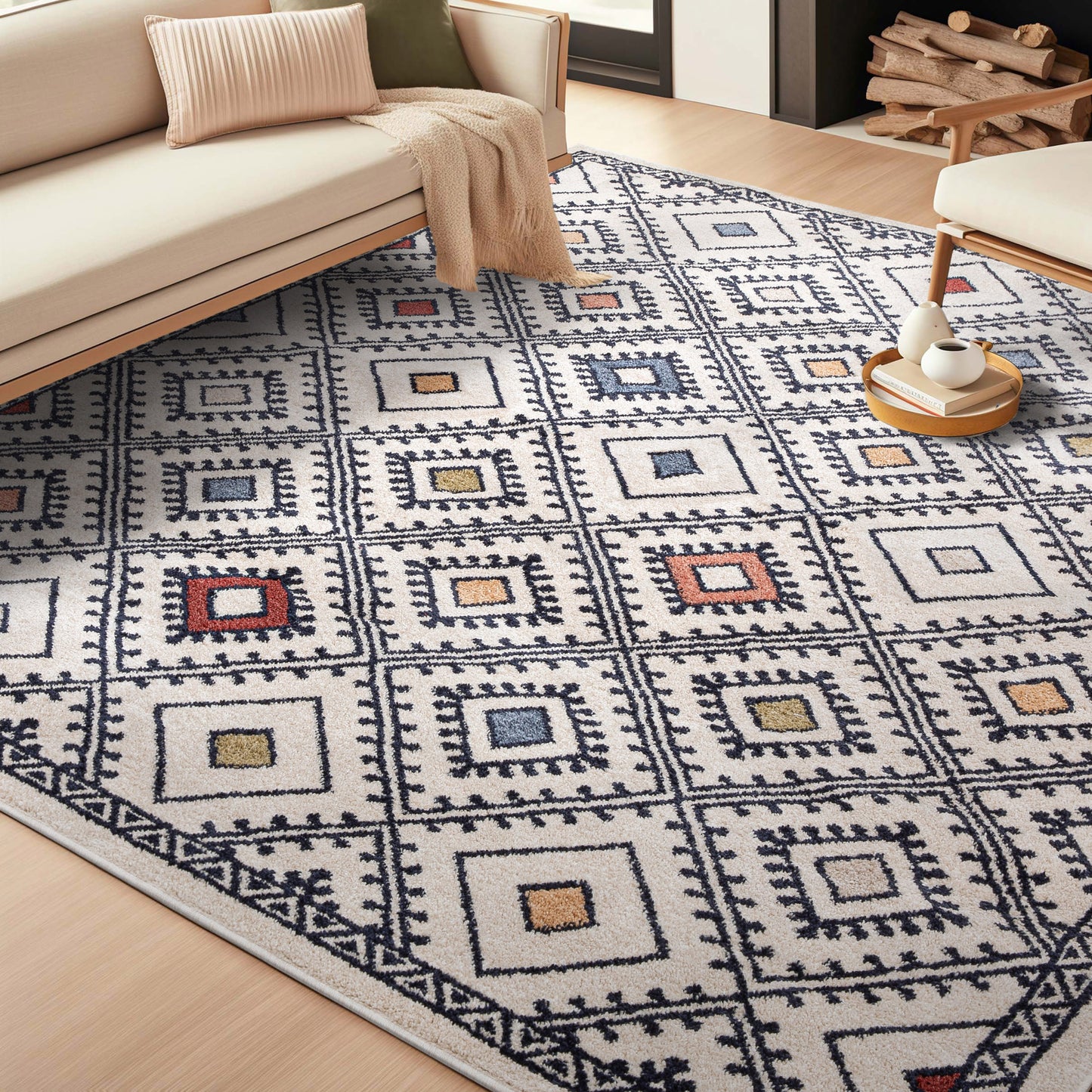 Moderne Bohemian Chic Tribal Moroccan Beige Rug MG-122