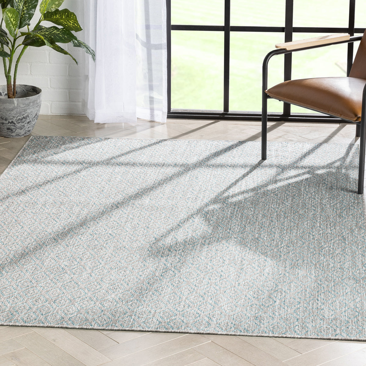 Sienna Modern Solid Pattern Blue Flat-Weave Indoor/Outdoor Rug MIL-104