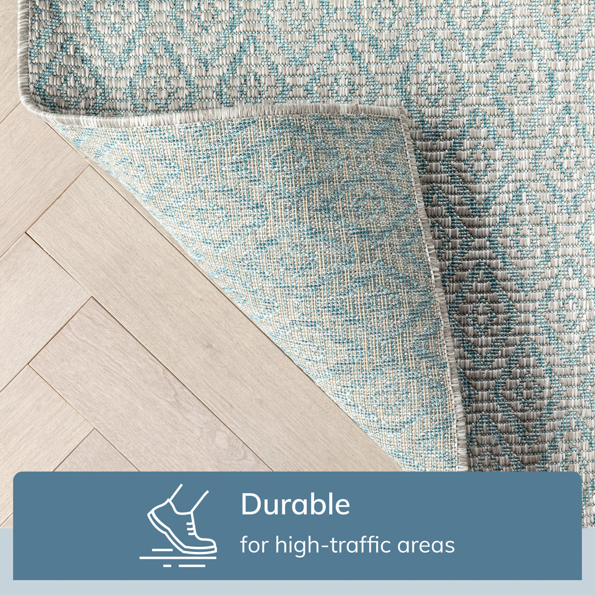 Sienna Modern Solid Pattern Blue Flat-Weave Indoor/Outdoor Rug MIL-104
