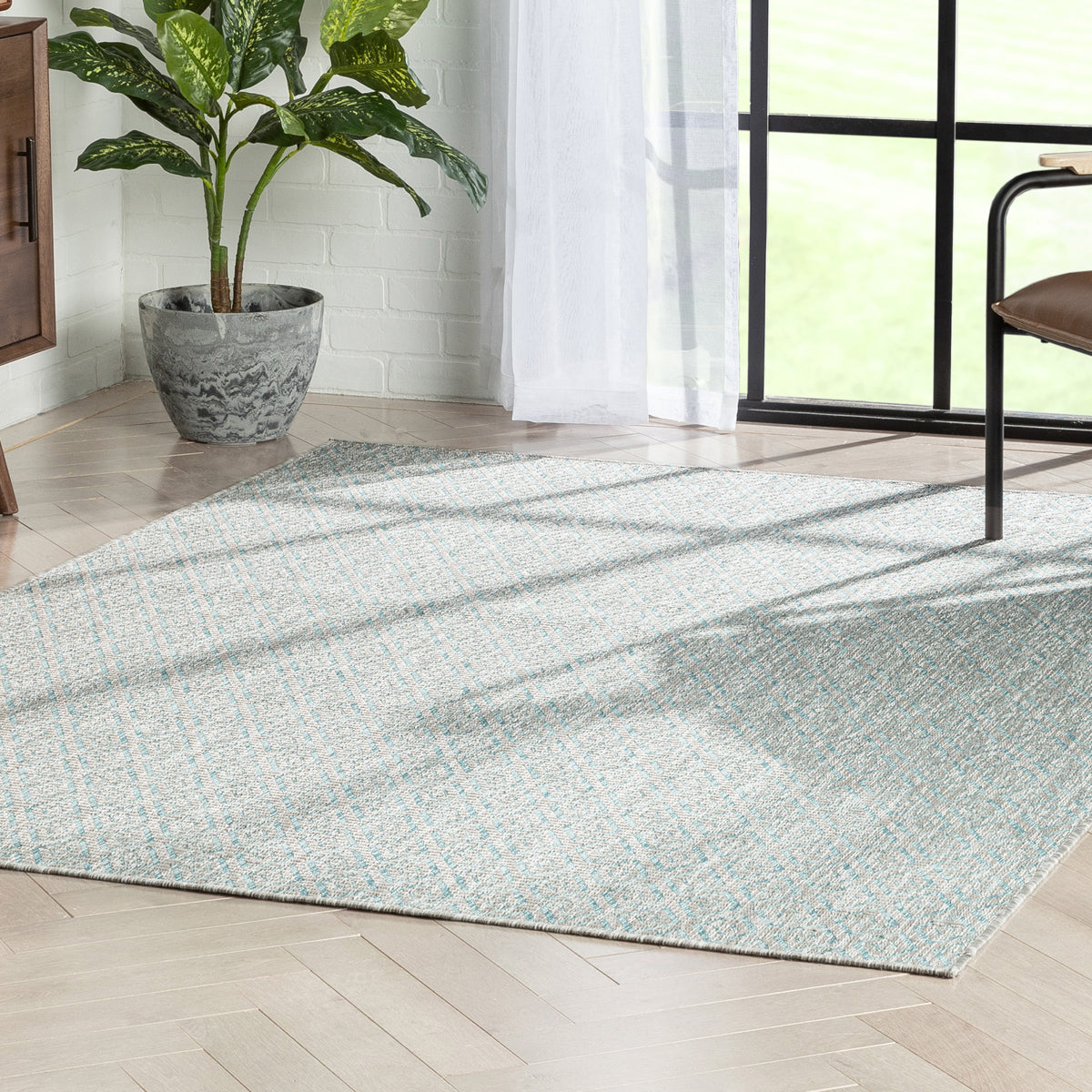 Sienna Modern Solid Pattern Blue Flat-Weave Indoor/Outdoor Rug MIL-104