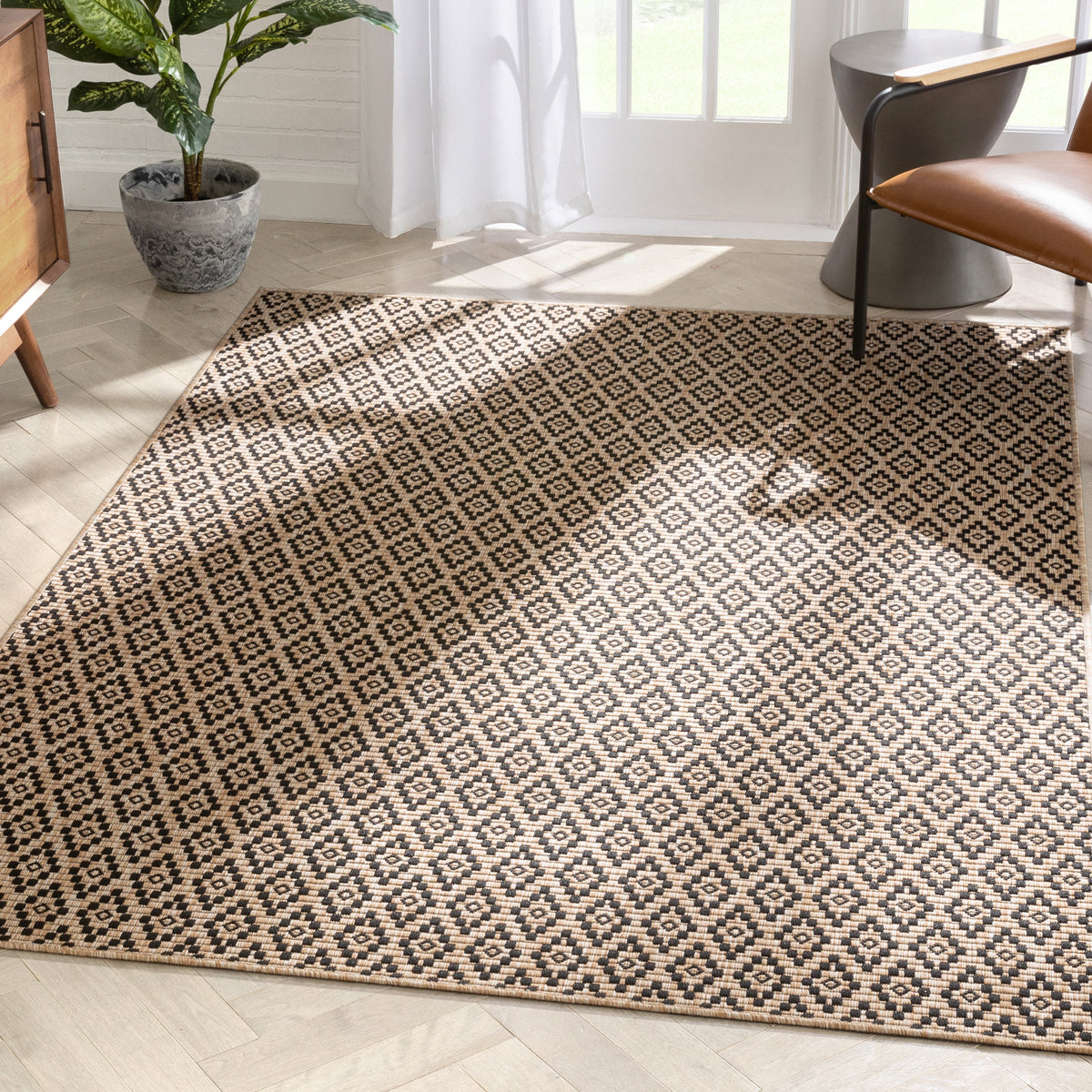 Sorrel Moroccan Lattice Trellis Natural Indoor Outdoor Rug MIL-112