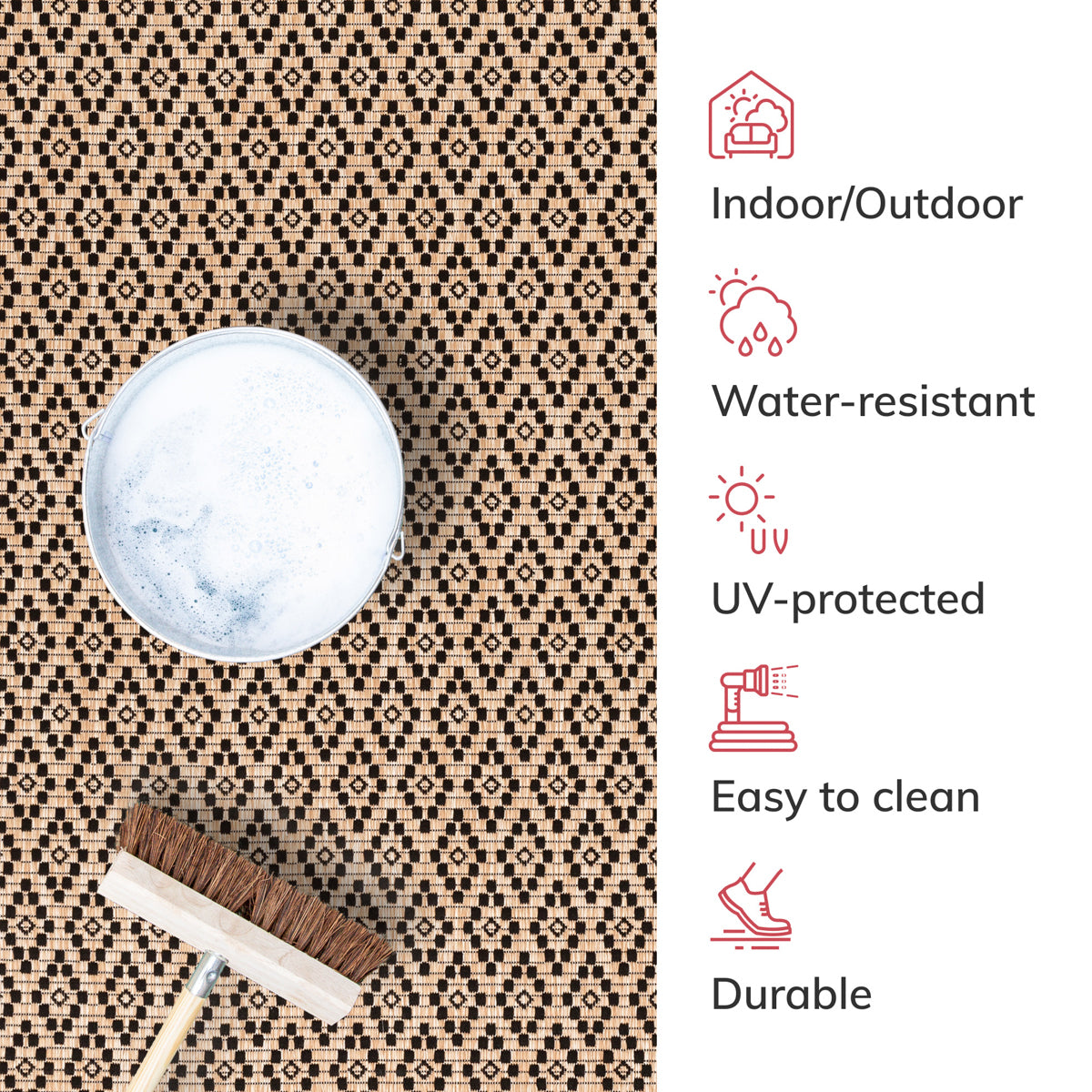 Sorrel Moroccan Lattice Trellis Natural Indoor Outdoor Rug MIL-112