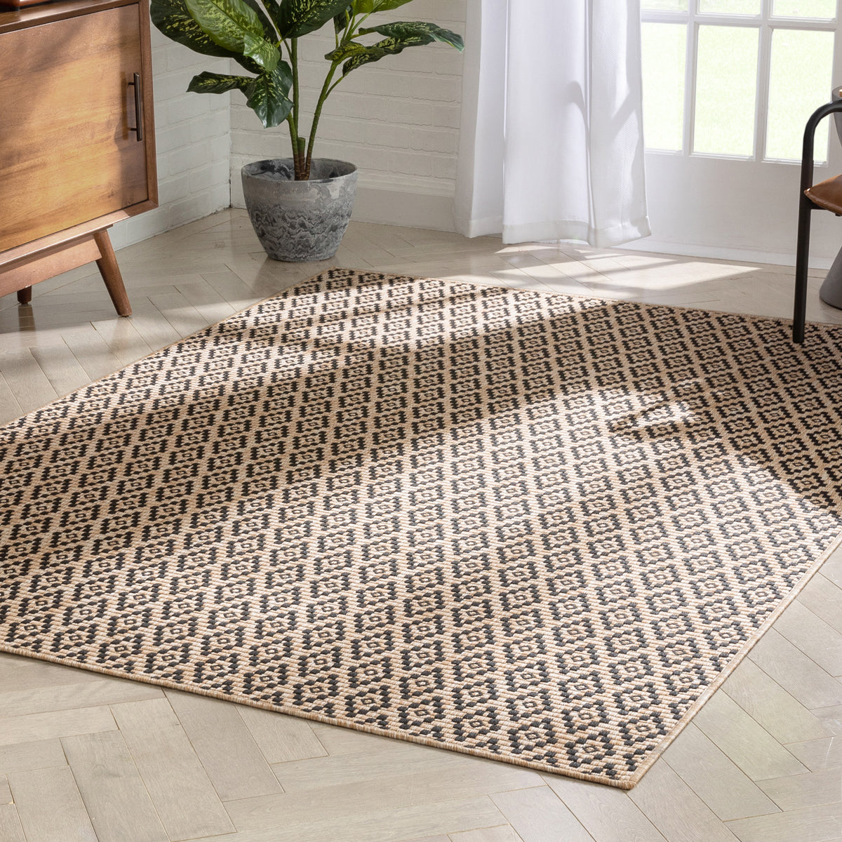 Sorrel Moroccan Lattice Trellis Natural Indoor Outdoor Rug MIL-112