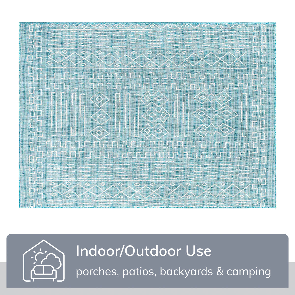 Anza Tribal Geometric Pattern Blue Flat-Weave Indoor/Outdoor Rug MIL-24