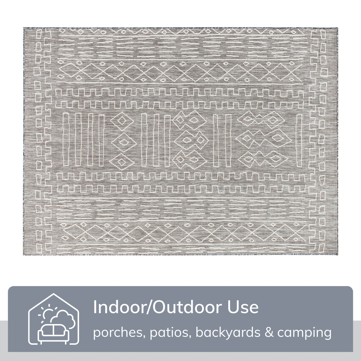 Anza Tribal Geometric Pattern Grey Flat-Weave Indoor/Outdoor Rug MIL-27