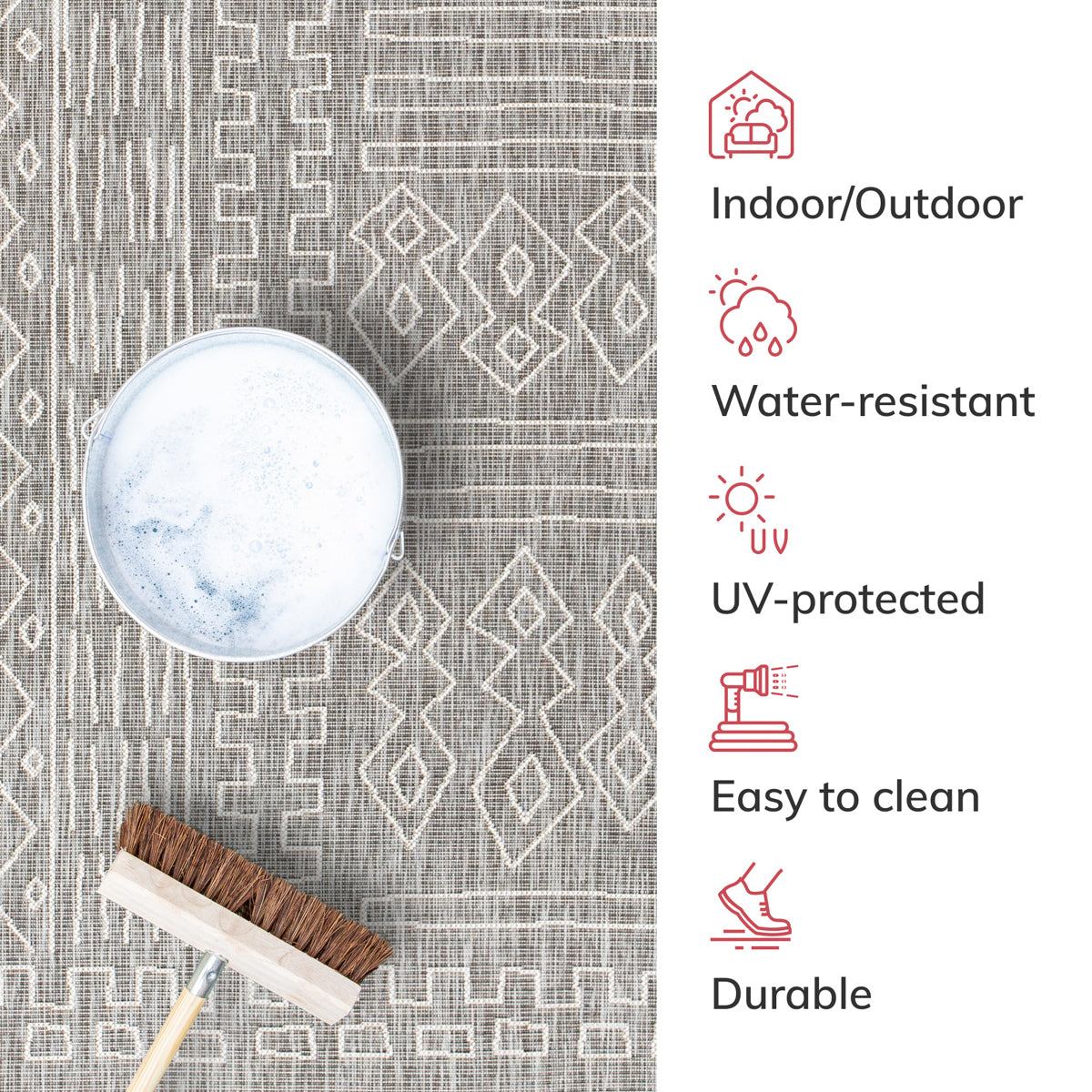 Anza Tribal Geometric Pattern Grey Flat-Weave Indoor/Outdoor Rug MIL-27