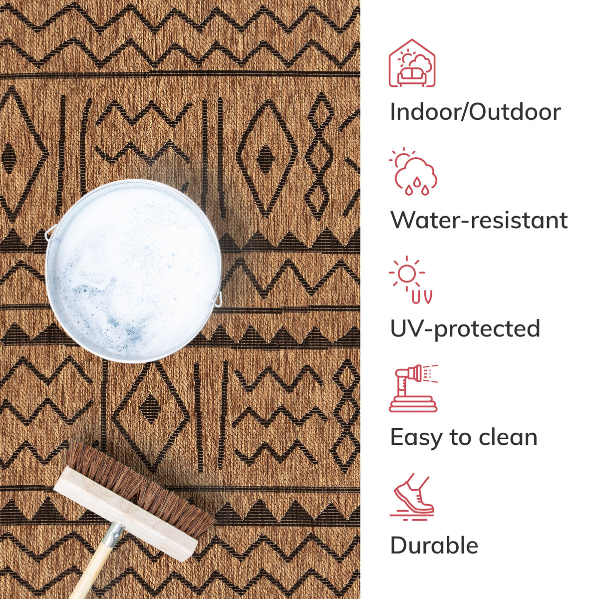 Faye Tribal Diamond Pattern Natural Indoor Outdoor Jute Rug MIL-32