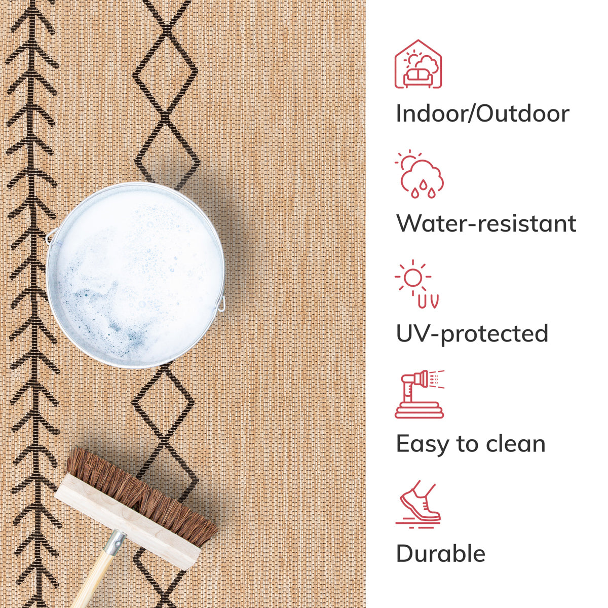 Posie Tribal Moroccan Pattern Natural Indoor Outdoor Jute Rug MIL-52