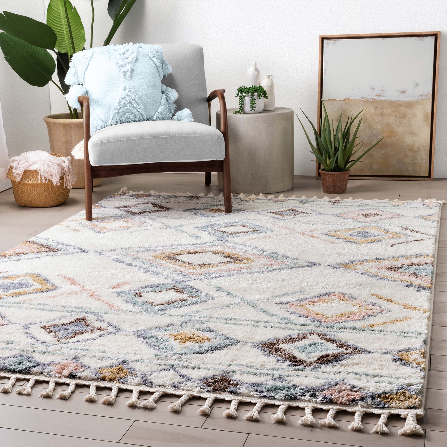 Anahita Vintage Moroccan Diamond Ivory Shag Rug NAL-12