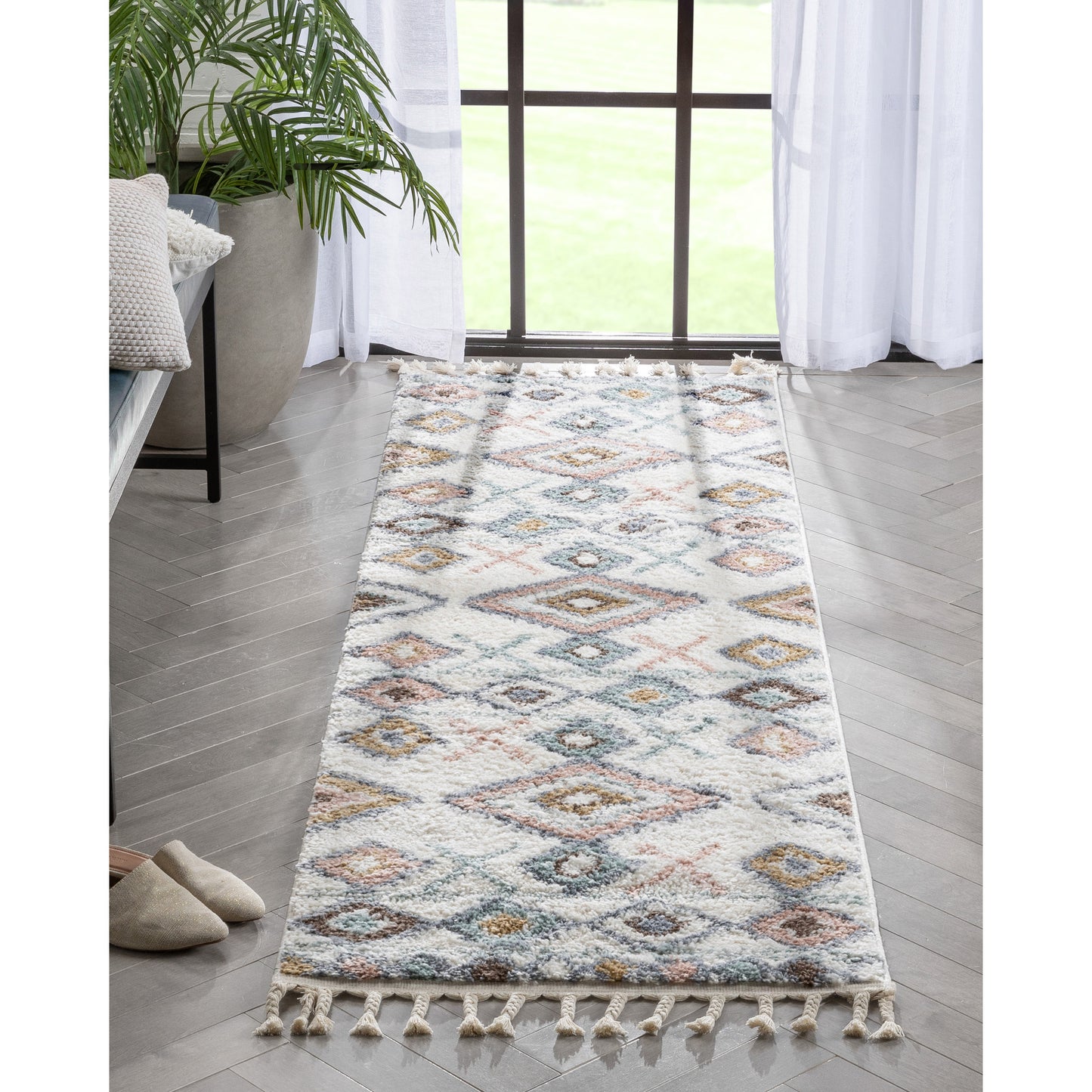 Anahita Vintage Moroccan Diamond Ivory Shag Rug NAL-12