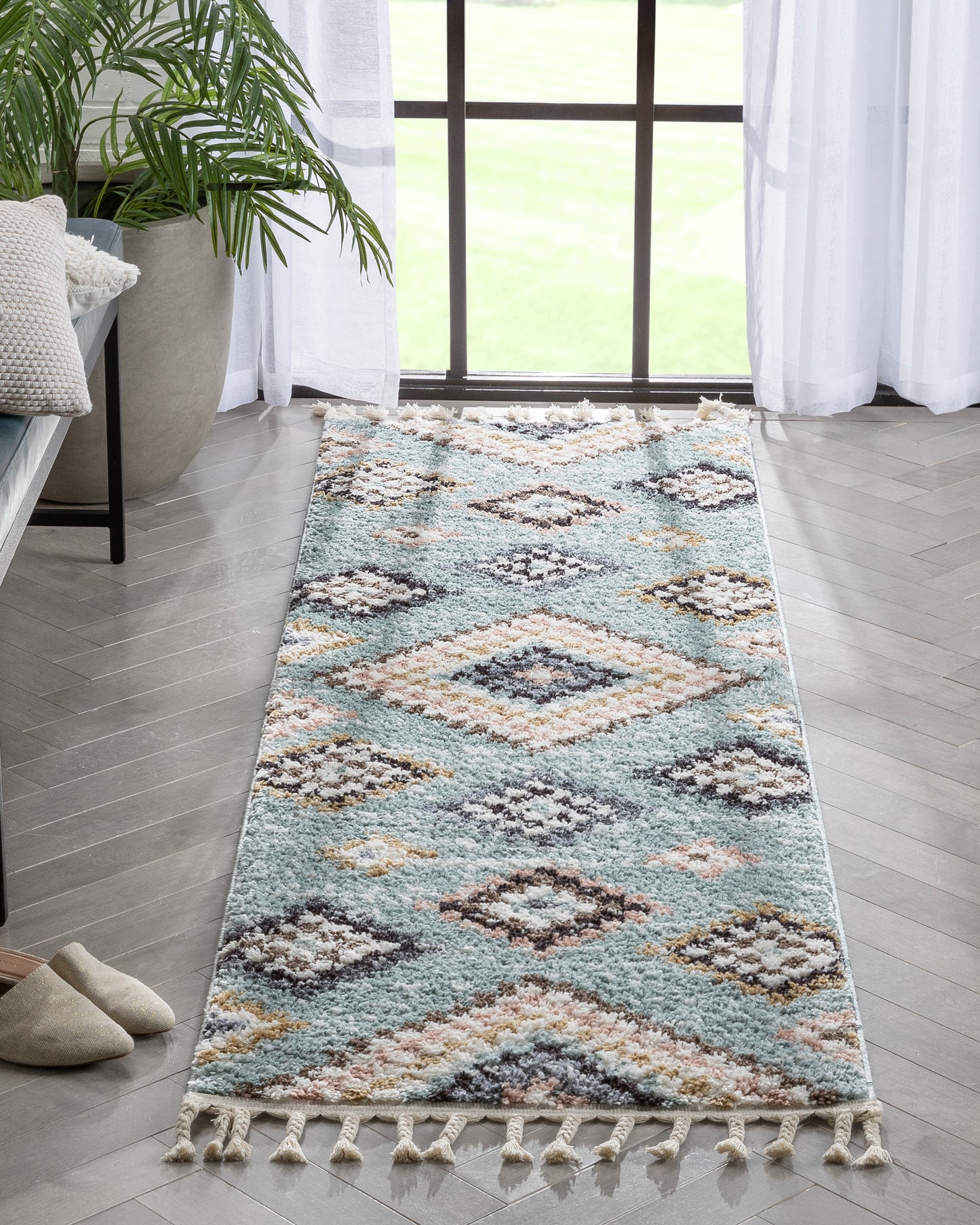 Sedna Vintage Moroccan Diamond Light Blue Shag Rug NAL-26