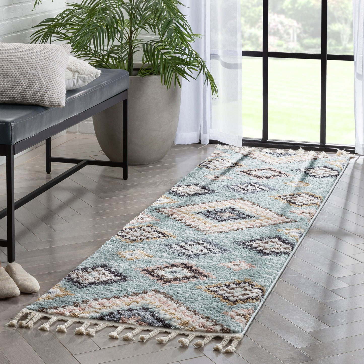 Sedna Vintage Moroccan Diamond Light Blue Shag Rug NAL-26
