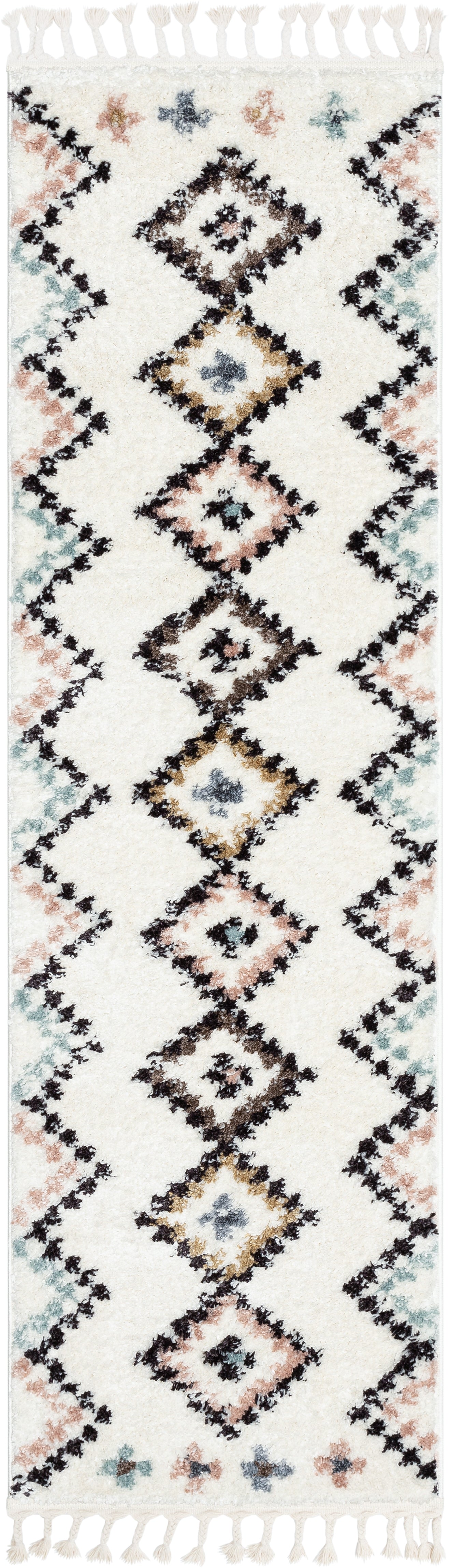 Moselle Vintage Moroccan Diamond Ivory Shag Rug NAL-32