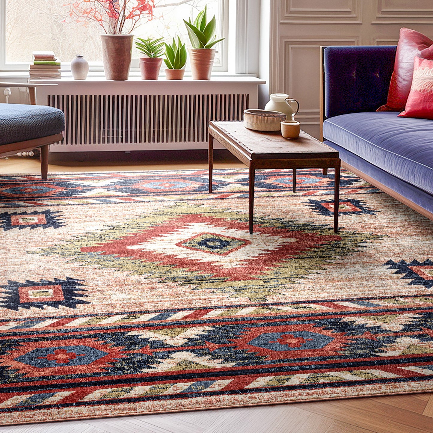 Lea Cream Traditional Southwestern Tribal Rug TU-102