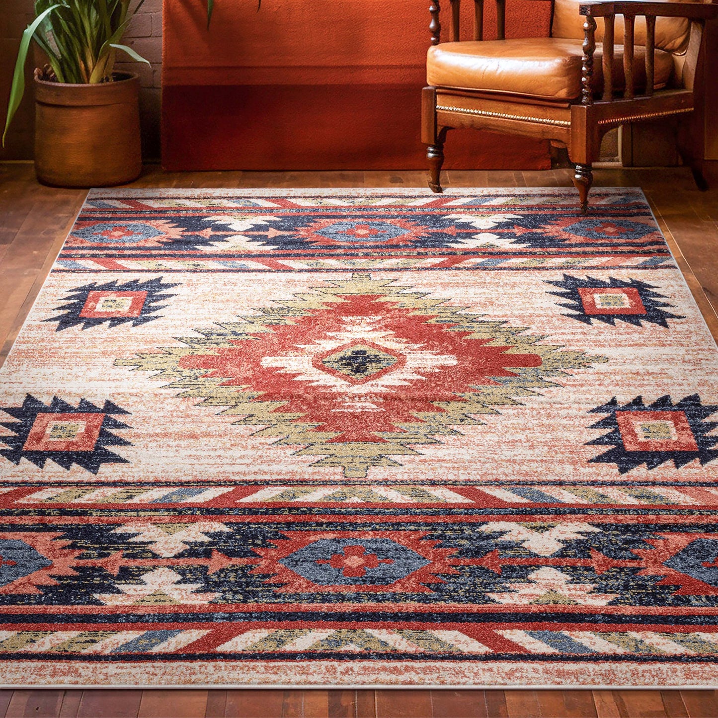 Lea Cream Traditional Southwestern Tribal Rug TU-102