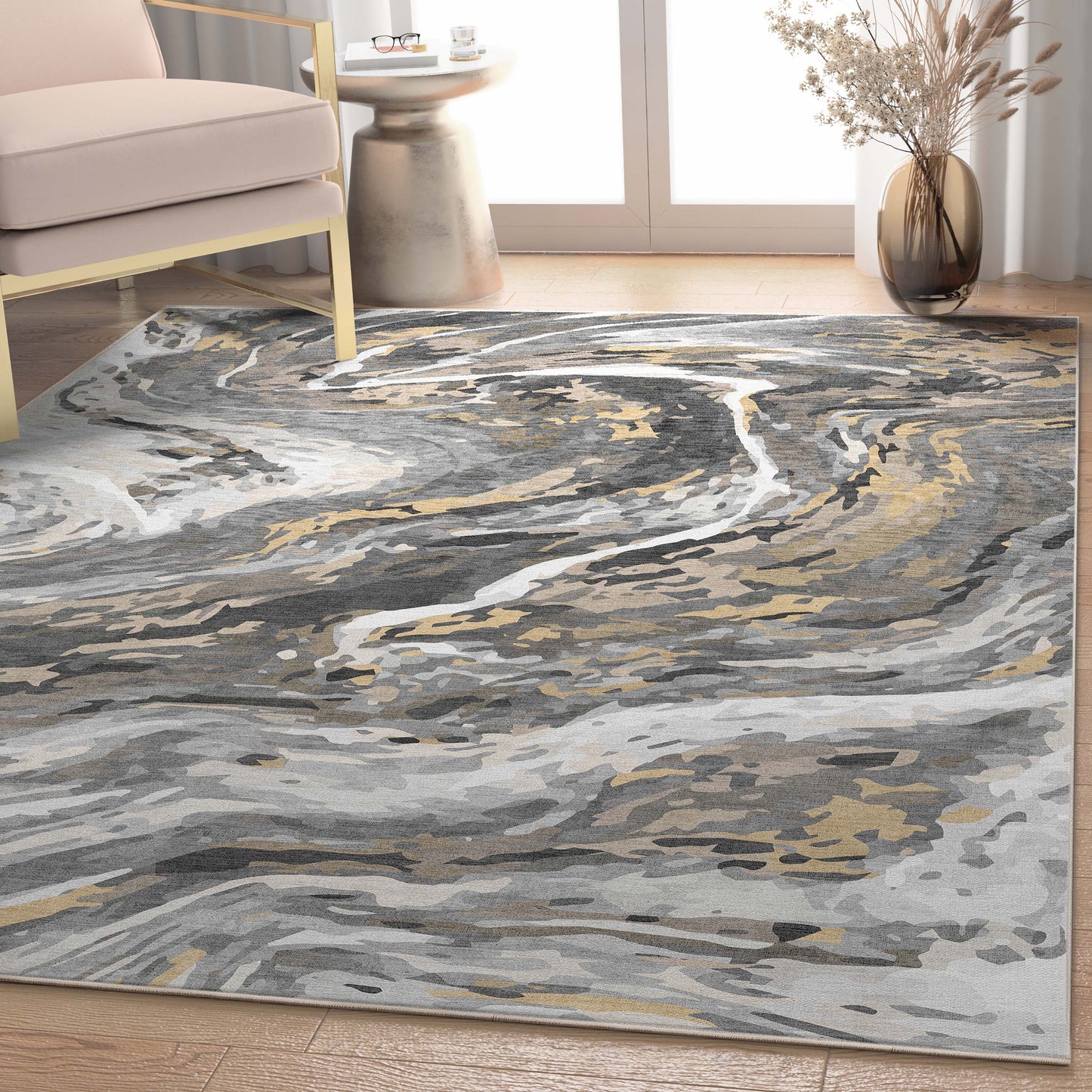 Abstract Dunes Gray Gold Rug W-AB-15B