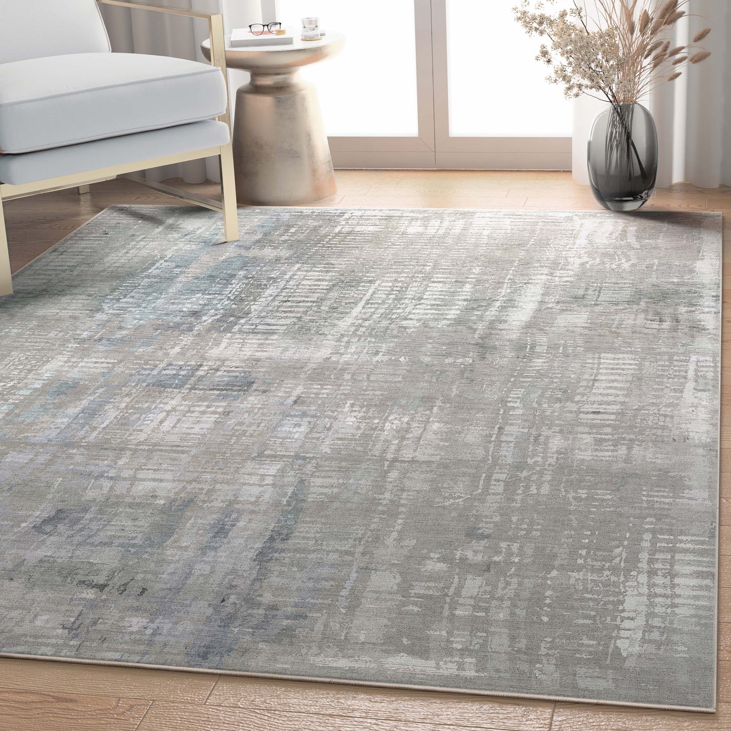 Abstract Bauhaus Beige Blue Rug W-AB-26A