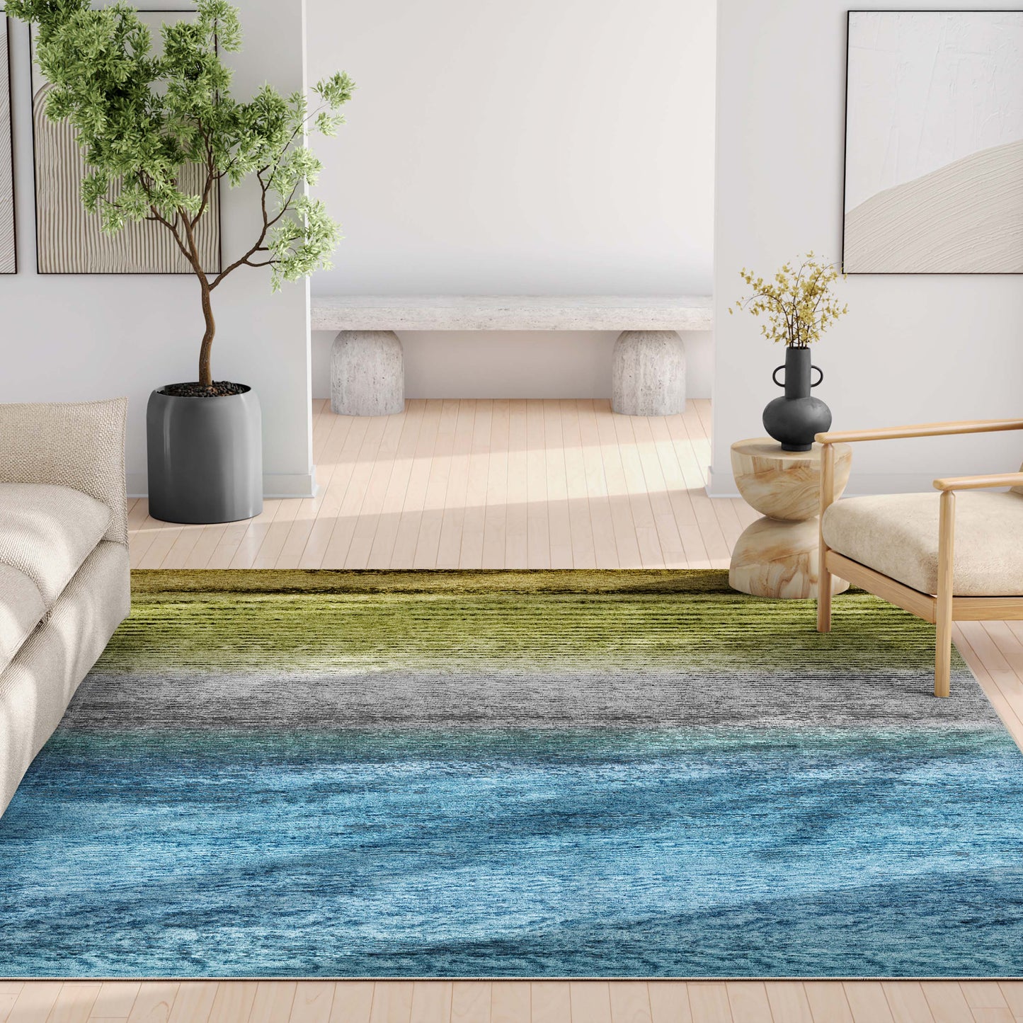 Abstract Sunset Blue Green Rug W-AB-33D