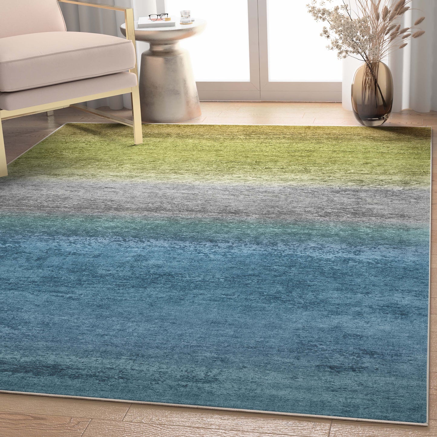 Abstract Sunset Blue Green Rug W-AB-33D