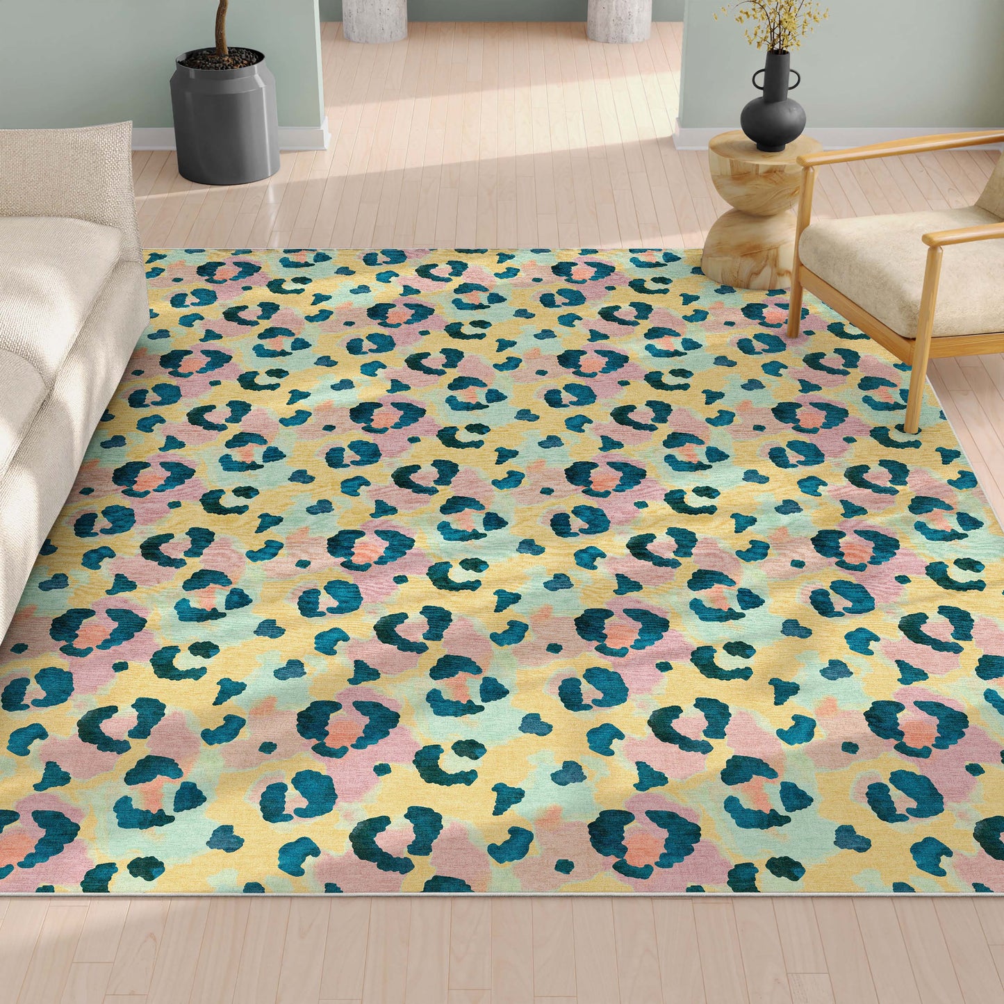 Animal Prints Leopard Yellow Coral Rug W-APT-01B