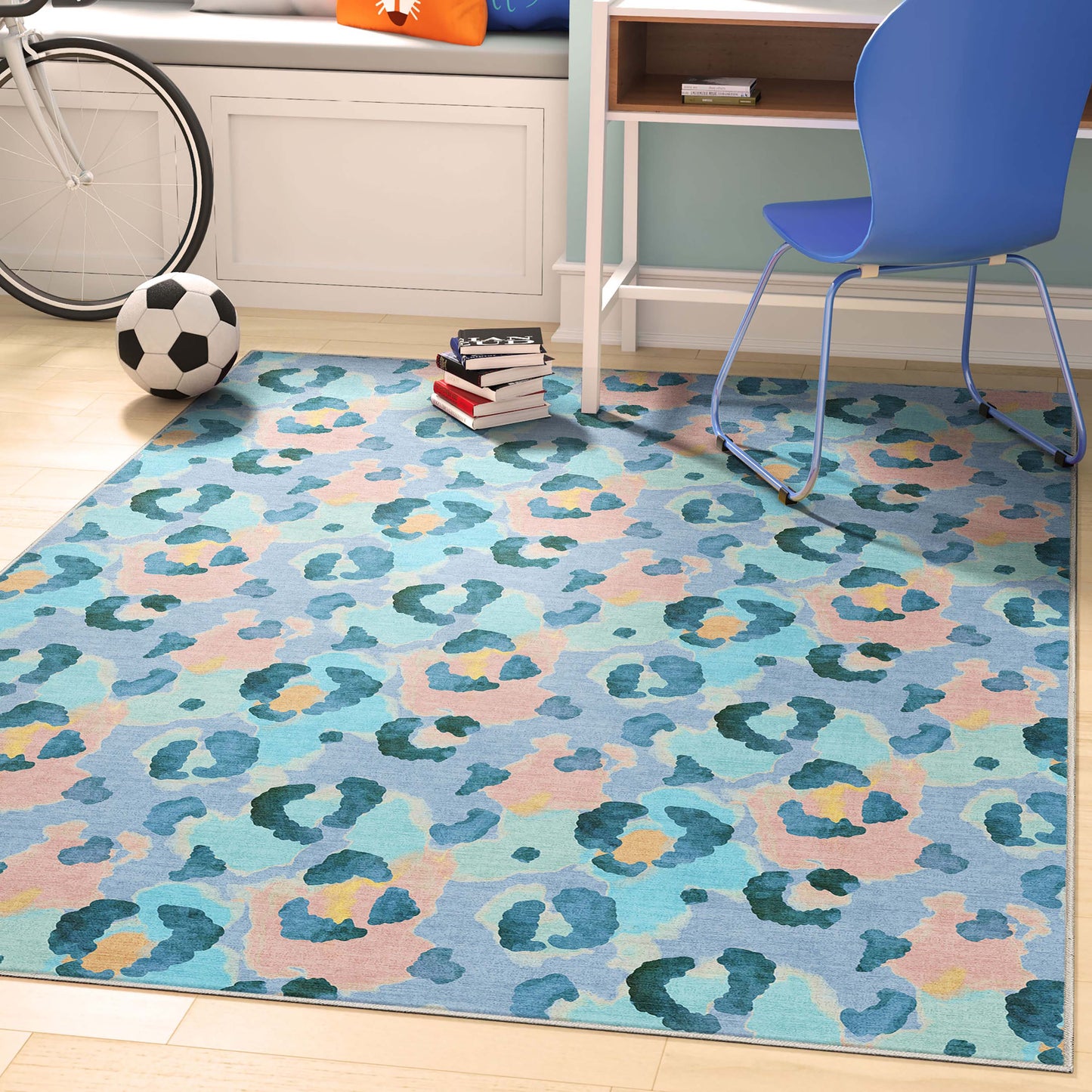 Animal Prints Leopard Blue Coral Rug W-APT-01D