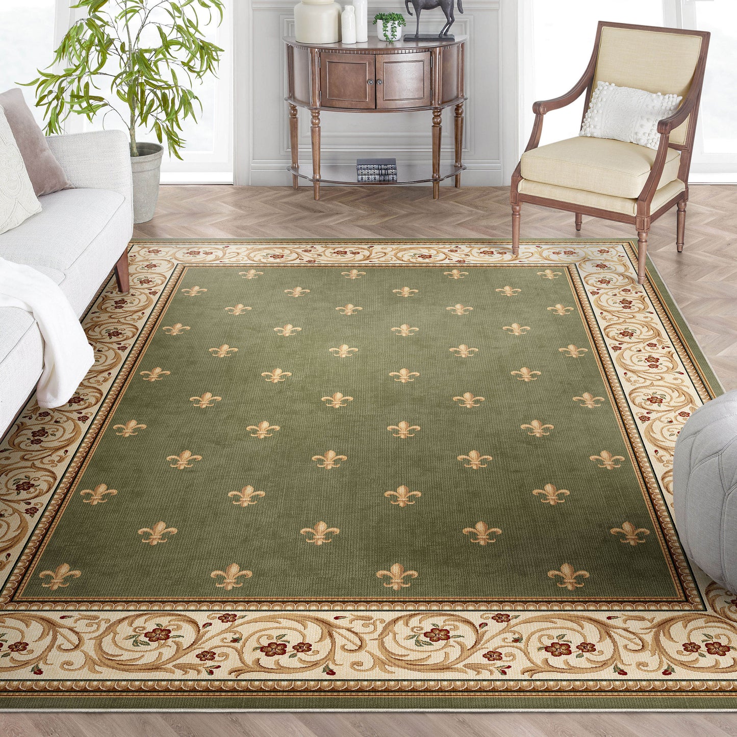 Apollo Fleur De Lis Green Rug W-FDL-01E