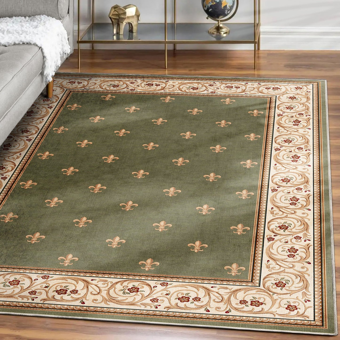 Apollo Fleur De Lis Green Rug W-FDL-01E