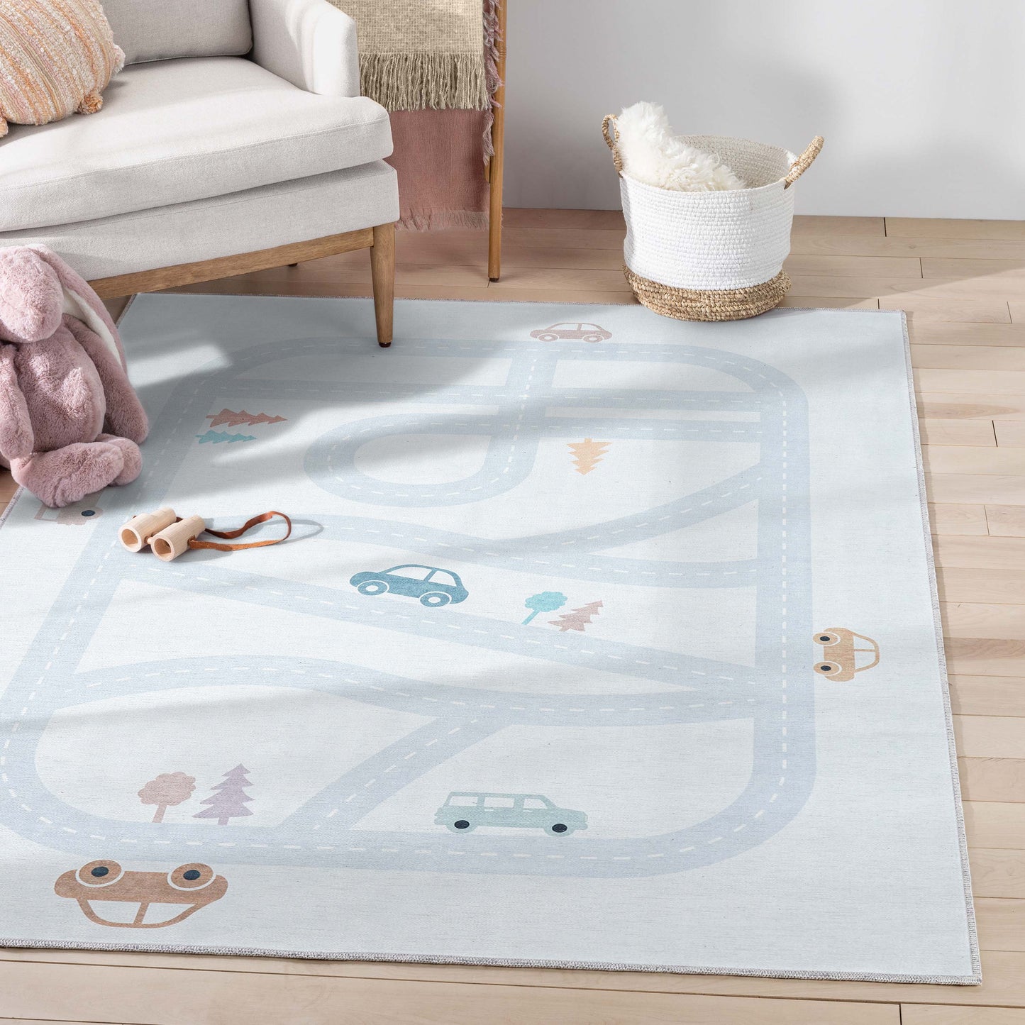 Kids Rugs Playful Roads Light Grey Rug W-KD-19B